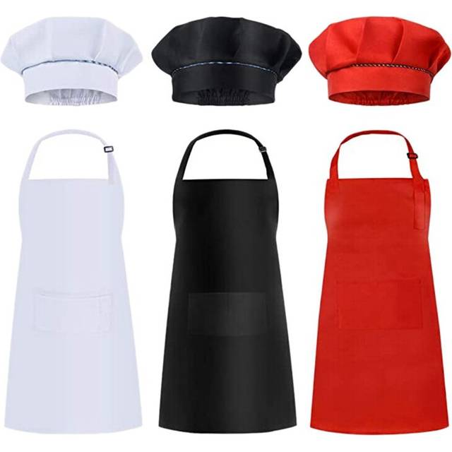 6 Pcs Kids and Hats Set Children Chef for Cooking Baking Painting White + Black + Red