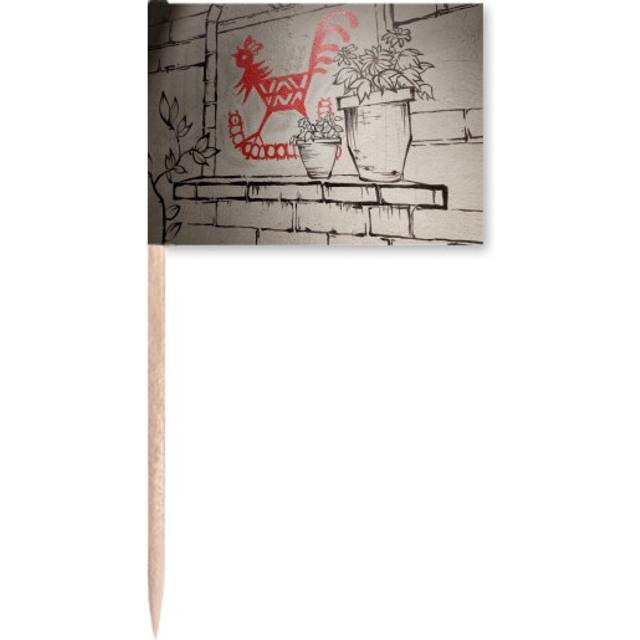 Chinese Paper-cut Style Red Rooster Potted Mural Toothpick Flags Marker Topper Party Decoration