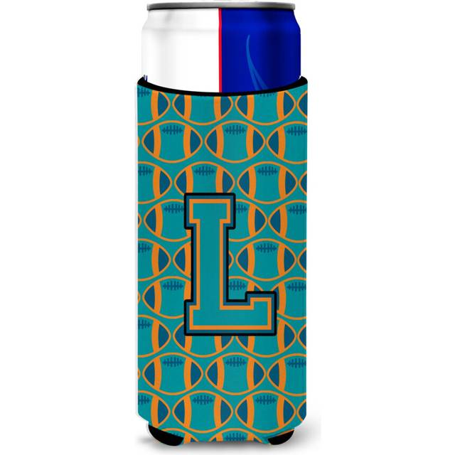 Letter L Football Aqua  Orange and Marine Blue Ultra Beverage Insulators for slim cans CJ1063-LMUK
