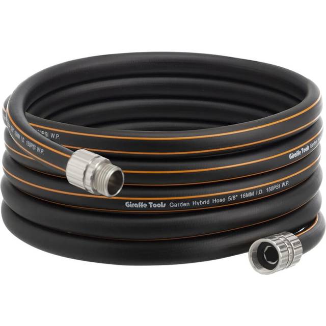 Giraffe Tools Leader Hose 12ft x 5/8  Custom Length  Heavy Duty  No Kink  Flexible  Rubber Garden Hose  Leakproof Water Hose with Male to Female Fitti