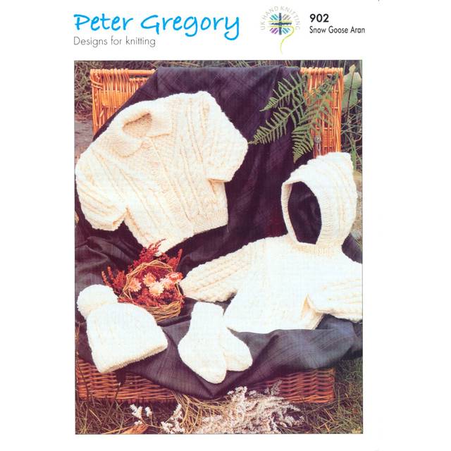 Peter Gregory Aran Knitting Pattern 902 Baby Sweater Jacket Hat Socks