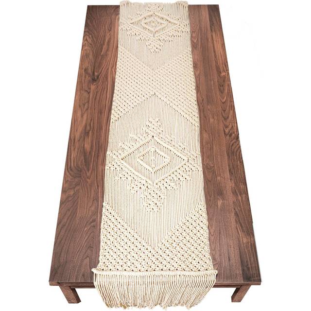 LIVALAYA Macrame Table Runner 112 Inches Long Cotton Boho Table Runners for Dining or Coffee Table Bohemian Runner for Rustic Wedding Table Decor Tass