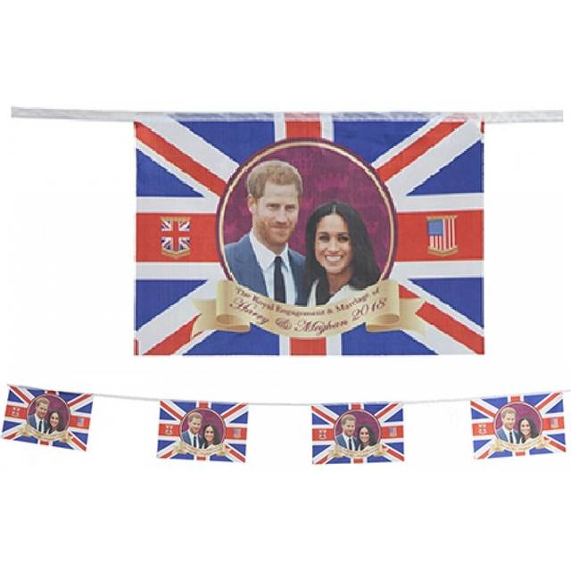 "Royal Wedding Bunting 19 May 2018 Prince Harry Meghan Markle Souvenir 20 Feet Party Decoration Union Jack 10 Flags 12"" x 8"""
