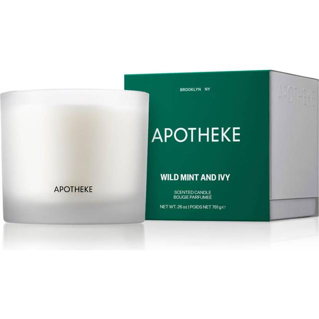 Apotheke 3-Wick Scented Candles for Home  Wild Mint & Ivy - 26 oz Long-Lasting Soy Wax Jar Candle  120-140 Hours Burn Time - Notes of Cedarwood  Oakmo