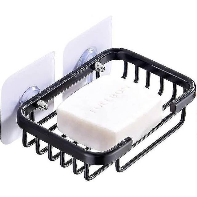 (As show, One size) Wall-mounted Self-adhesive Soap Dish Soap Dish Holder Black Drip Tray Soap Dish Space Aluminum Soap Box, No Holes Needed