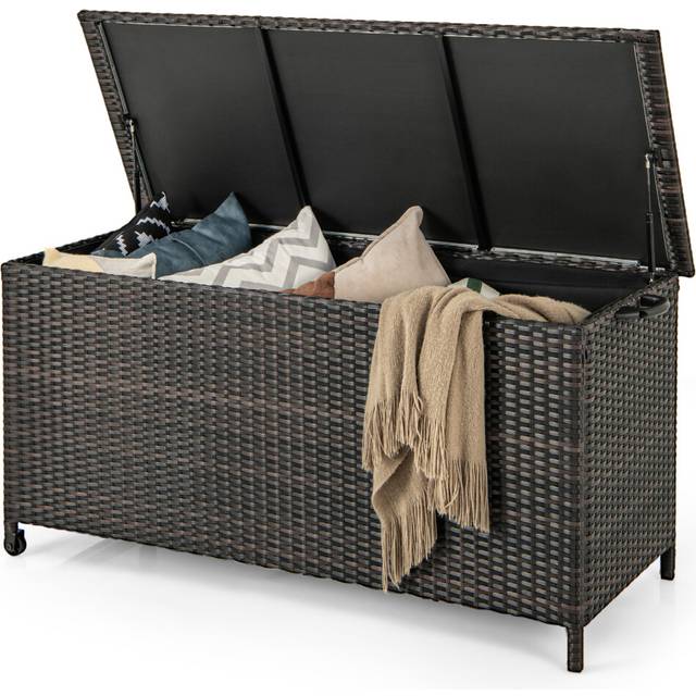 Rattan Deck Box 320L with Waterproof Liner & Universal Wheels Brown