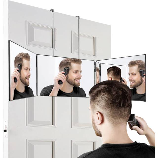 3 Way Mirror,360 Mirror Self Cut Hair,Adjustable & Foldable Portable Trifold Mirror with Height Retractable Hook,for DIY