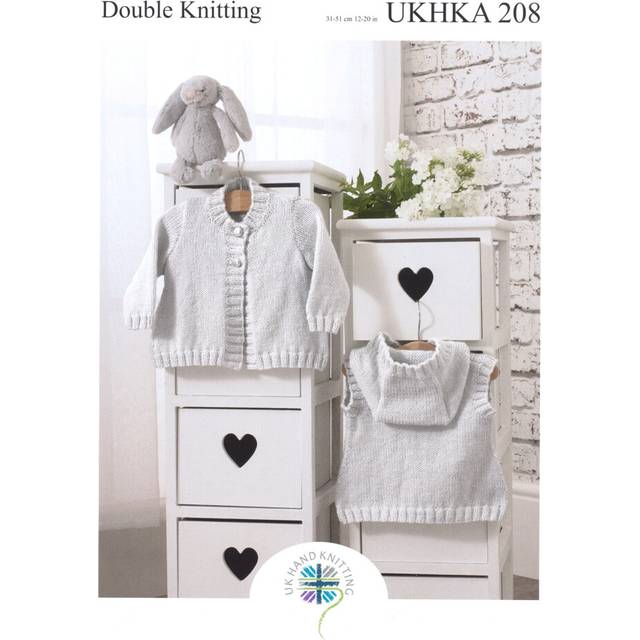 UKHKA 208 DK Knitting Pattern Baby Cardigan & Hooded Waistcoat
