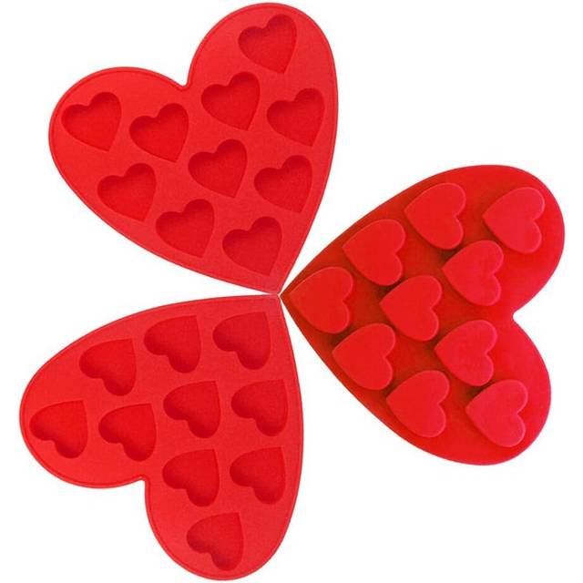 Packs Silicone Chocolate Molds Praline Moulds, Heart Shape Non-Stick Kitchen Bakeware Ice Cube Trays Red
