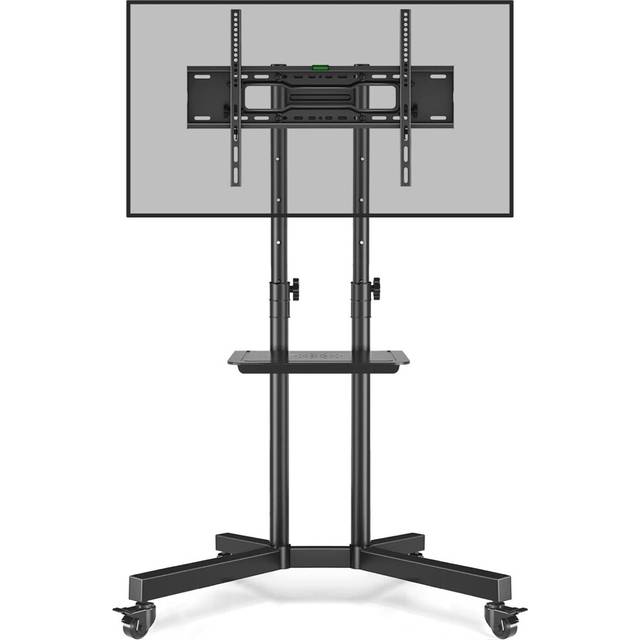RFIVER Mobile TV Stand on Wheels for 32-80 Inch LCD LED OLED 4K Smart Flat and Curved Panels, Mobile TV Cart, Rolling Stand with Laptop DVD Shelf,