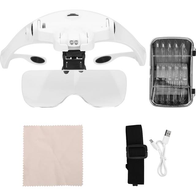 Head Mounted Magnifier Rechargeable Headband Magnifying Glass 2 LED Lights DC5V