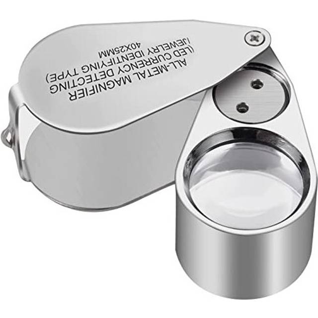40X Full Metal Illuminated Jewellery MagnifierXYK Folding Scientific Document Magnifying Glass Jewellers Lens Eye Loupe with LED and UV LightLED