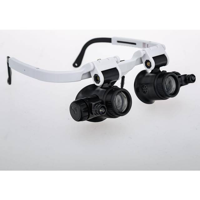 Loupe Magnifier Glasses Head Mount with LED Light Adjustable Glasses Bracket Watch Repair Magnifier One Size white