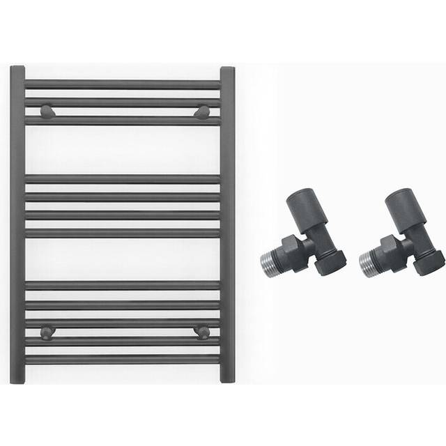 (550 x 700mm (BTU: 1173), With Angled Valves) 550mm Wide Anthracite Towel Rail Radiator + Valves