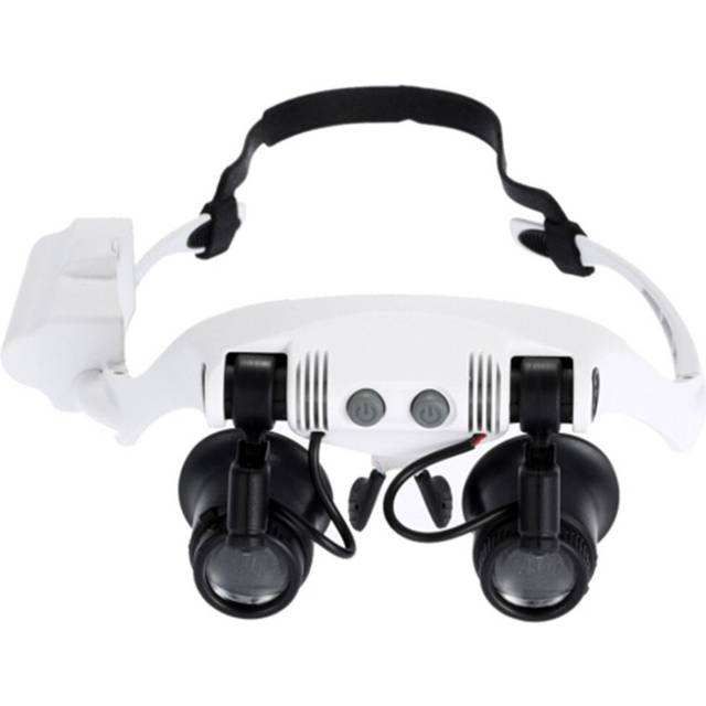 10X 15X 20X 25X Wearing Glasses Eyes Illuminated Magnifier Magnifying Watch Repairing Loupe With LED Light(White)