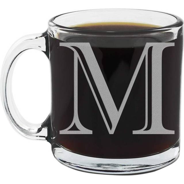 Spotted Dog Company Etched Monogram 12oz Clear Glass Coffee Mug (Letter M)  A-Z Customized Coffee Gifts for Coffee Lovers  Custom Engraved Gifts for W