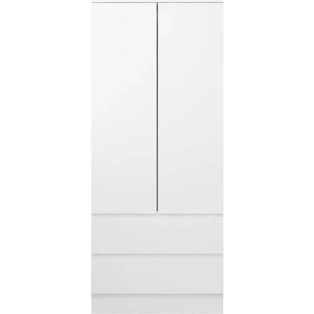 Warren 2 Door 2 Drawer Combi Wardrobe - Modern No-Handle Design, Soft-Close Hinges, Scratch-Resistant Finish - White (180.5cm H X 80cm W X 50cm D)