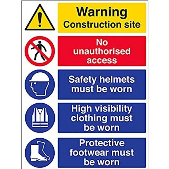 VSafety Multi Hazard Site Safety High Viz Warning Sign - Portrait - 600mm x 800mm - 1mm Rigid Plastic