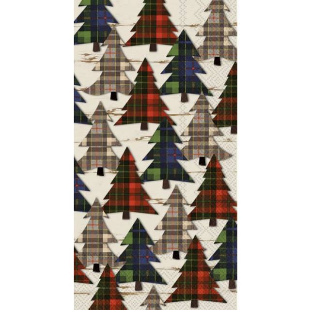 Boston International IHR 3-Ply Guest Towel Buffet Winter Holiday Christmas Paper Napkins  16-Count  Checkered Pines- Cream