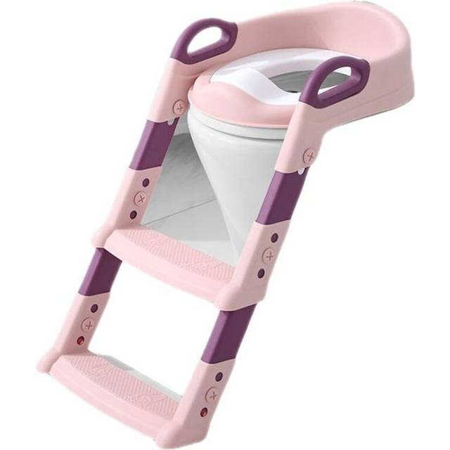 (pink) Children&apos;s Toilet Seat With Stairs Toilet Training Foldable And Portable Step Stool For Children Or U-v-o-shaped Toilets Potty Trainer Non