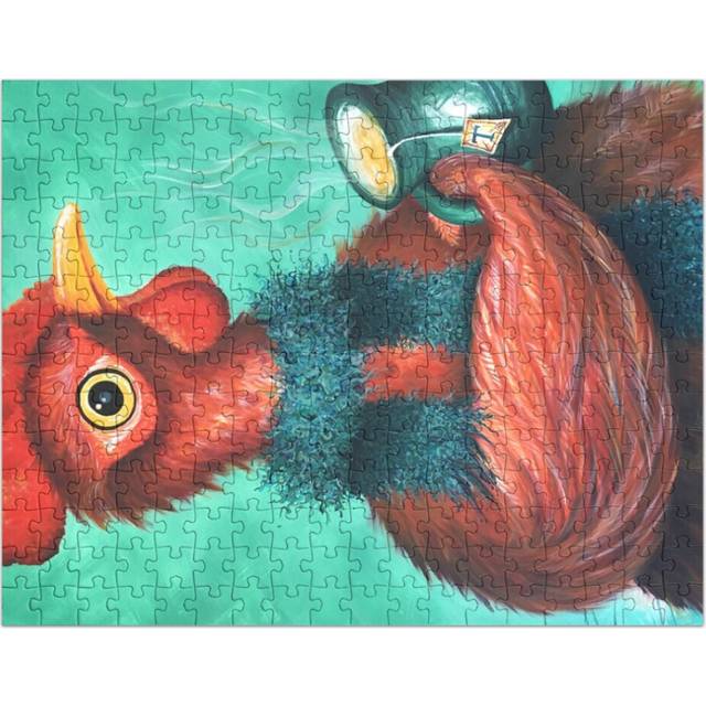 (Cozy Chicken with Tea and Scarf Painted by Nowlove Art=5187) Jigsaw Puzzle Wooden 300-Piece for Adults Kids Seniors- Home Decor Family Activity Game