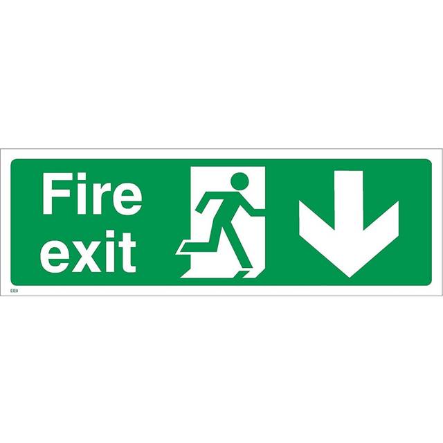 UK Safety Store Fire Exit Arrow Down Sign 300mm x 100mm - Self Adhesive