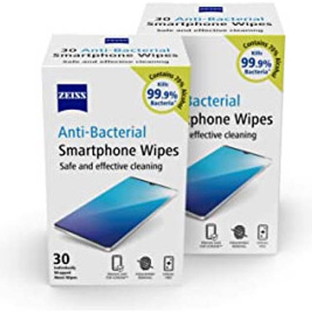 ZEISS Anti-Bacterial Smartphone Screen Wipes, for Computers, Cameras and Binoculars, Individually Packed Single Use Disposable Cloths in Sachets, 70