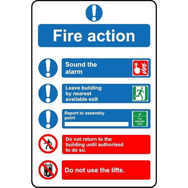 Fire action instructions sound the alarm safety sign - 1mm Plastic sign - 600mm x 400mm