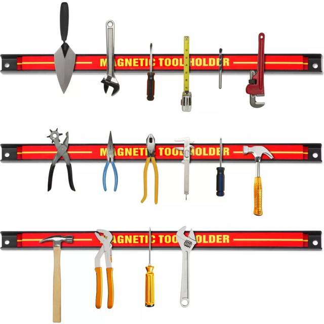 Set of 3 Magnetic Tool Strip Holder Garage Rail Wall Mounted Bits Rack