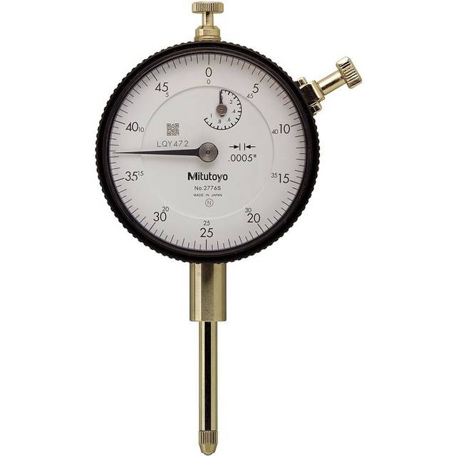 Mitutoyo 2776S Dial Indicator  #4-48 UNF Thread  3/8 Stem Dia.  Lug Back  White Dial  0-50 Reading  57mm Dial Dia.  0-1 Range  0.0005 Graduations  +/-