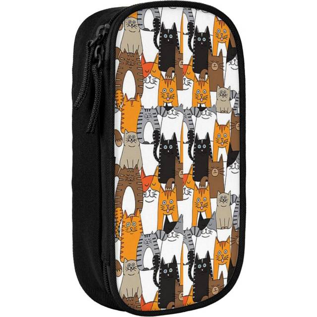 Pencil Case Cute Cat 6 Pen Holder Box Pouch Bag with Double Zippers for School Office Work