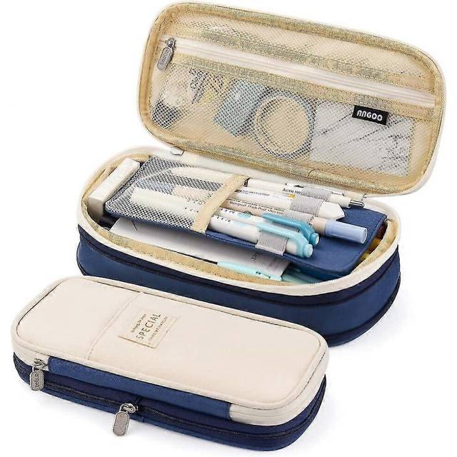 (As show, One size) big capacity pencil pen case office college school large storage high capacity bag pouch holder box organizer navy