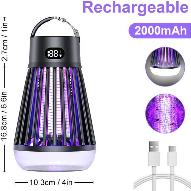 (NEW black) Outdoor Camping Mosquito Killer Lamp LCD Anti Mosquito Repellent Electric Kills Fly Trap Led Insect Repeller Charging Bug Zapper