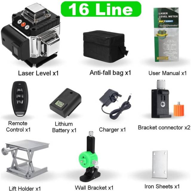 (1*Battery) 4d 16 Lines Laser Level 360 Self-leveling Function Leveling Laser Ground Wall Sticker With Vertical Horizontal Oblique Line