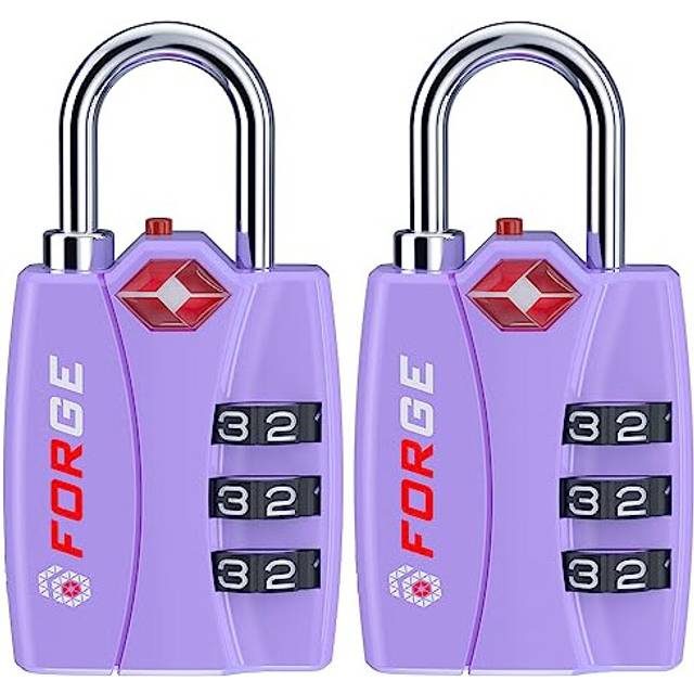 Forge Luggage Locks TSA Approved 2 Pack Purple  Small combination Lock with Zinc Alloy Body  Open Alert  Easy Read Dials  for Travel Suitcase  Bag  Ba