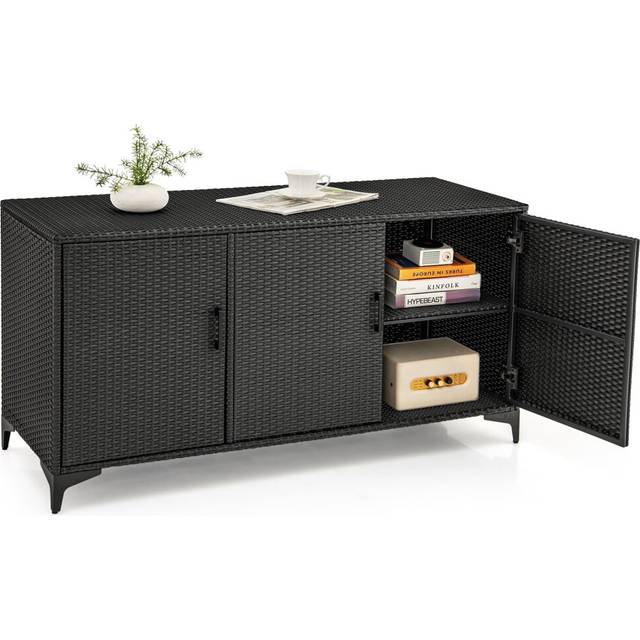 318 L Patio Wicker Storage Cabinet Deck Box w/Shelves-Black