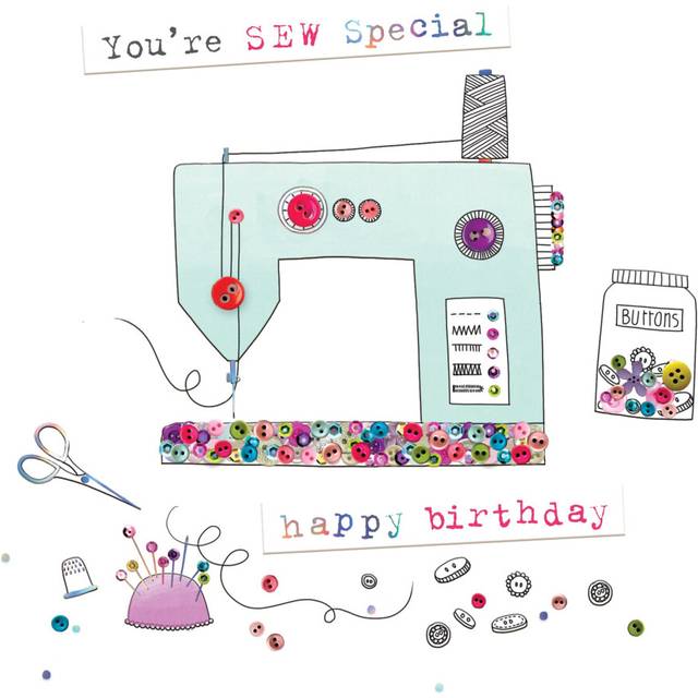 Sew Special Hand-Finished Buttons Birthday Card Embellished Cards For Her
