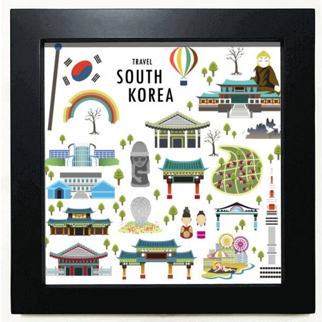 Travelling in South Korea Black Square Frame Picture Wall Tabletop