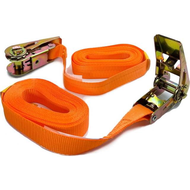 Rolson Twin Pack 5m x 25mm wide Endless Ratchet Straps - Polyester webbing highly visible orange 44207