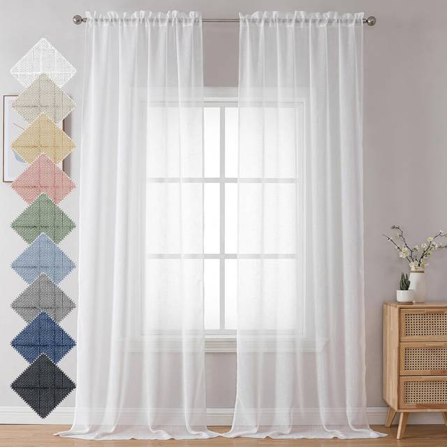 Aiyufeng Kirei Elegant Extra Long Linen Look Sheer Curtains 96 Inches Long 2 Pieces  Farmouse Semi Sheers Linen Curtains/Window Treatments Panels/Drap