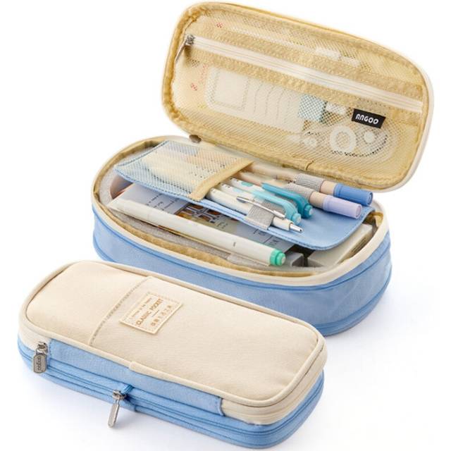 Big Capacity Pencil Case Office College School (Light Blue)