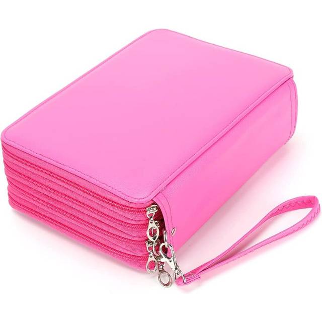 184 Slots Pencil Holder with Zipper Closure PU Capacity Pencil Case for Watercolor Pens or Markers, Pencil Case Organizer for Artist (Rose Red)
