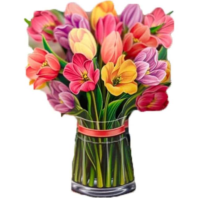 (Tulip Greeting, One size) Paper Pops Up Cards Festive Tulips Forever Flower Bouquet 3D Popup Greeting Cards With Blank Note Card And Envelope,JXLGV