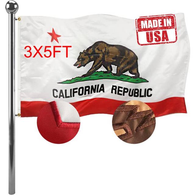 Jayus Embroidery California Republic Sates Flags 3x5 Outdoor Double Sided Heavy Duty Cali CA Bear Flag Banner with 2 Grommets
