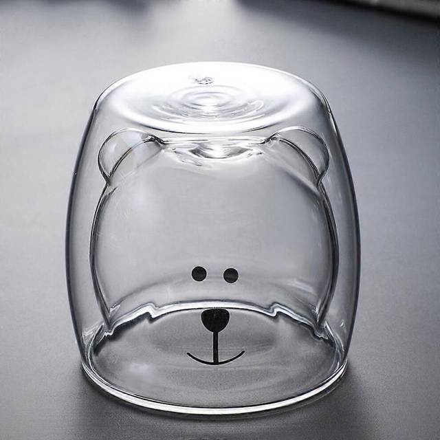 (Bear, One size) NEW Arrived Coffee Double Wall Glass Mug Cup Christmas Anti-Scalding Cute Creative Cartoon Tea Bear Cat Dog Animal Gift Double-layer