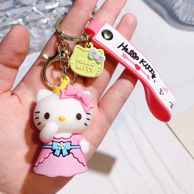 (Long Dress) Hello Playful Kitty Keychain Silicone Charm Ideal For Various Holidays And Special Events