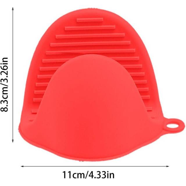 (Red) Thicken Food Grade Silicone Gloves Kitchen Gipping Insulation  oven Grip Clips Anti Scald Heat Resisting Non Slip Ovens Gloves