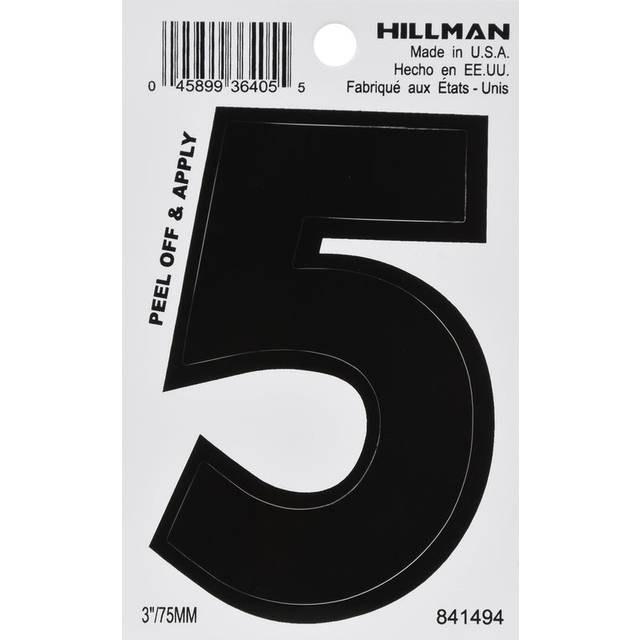 "5028673 3"""""""""""""""" BLK #5 VINYL ADHV 1PC Hillman 3 in. Black Vinyl Self-Adhesive Number 5 1 pc (Pack of 6)"