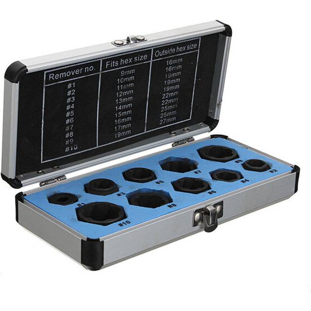 10pcs 9-19mm Broken Bolt Removal Kit Damaged Nut Bolt Remover Stud Extractor Set