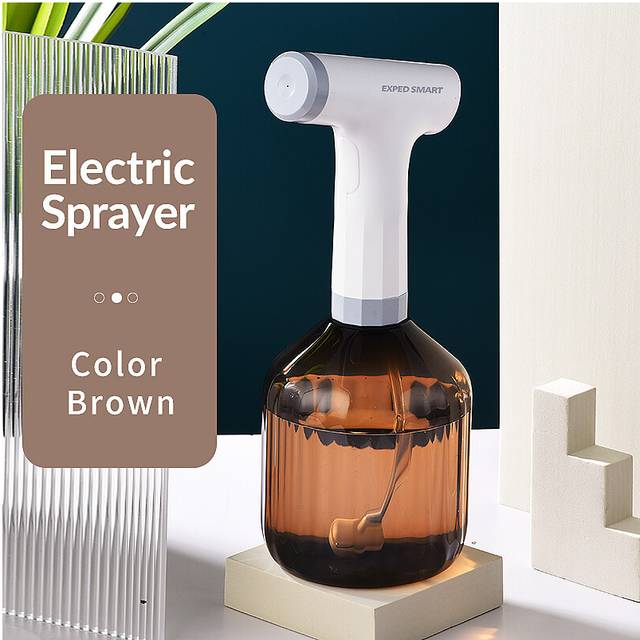 (Brown) Electric Plant Spray Bottle USB Rechargeable Automatic Watering Fogger Spray Bottle Portable Hand-held Garden Sprayer Tools